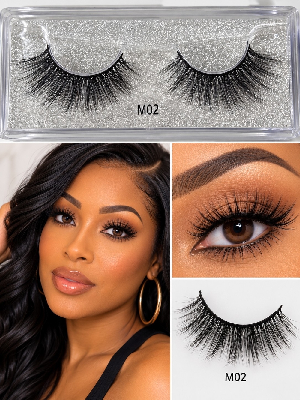 M02 Dramatic Black False Eyelashes - Flared Volume Lashes